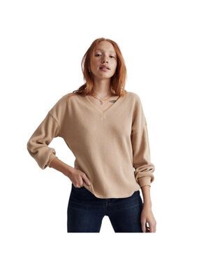 Madewell Toasted Sesame Waffle Knit Thermal V-Neck Sweater Women’s Medium